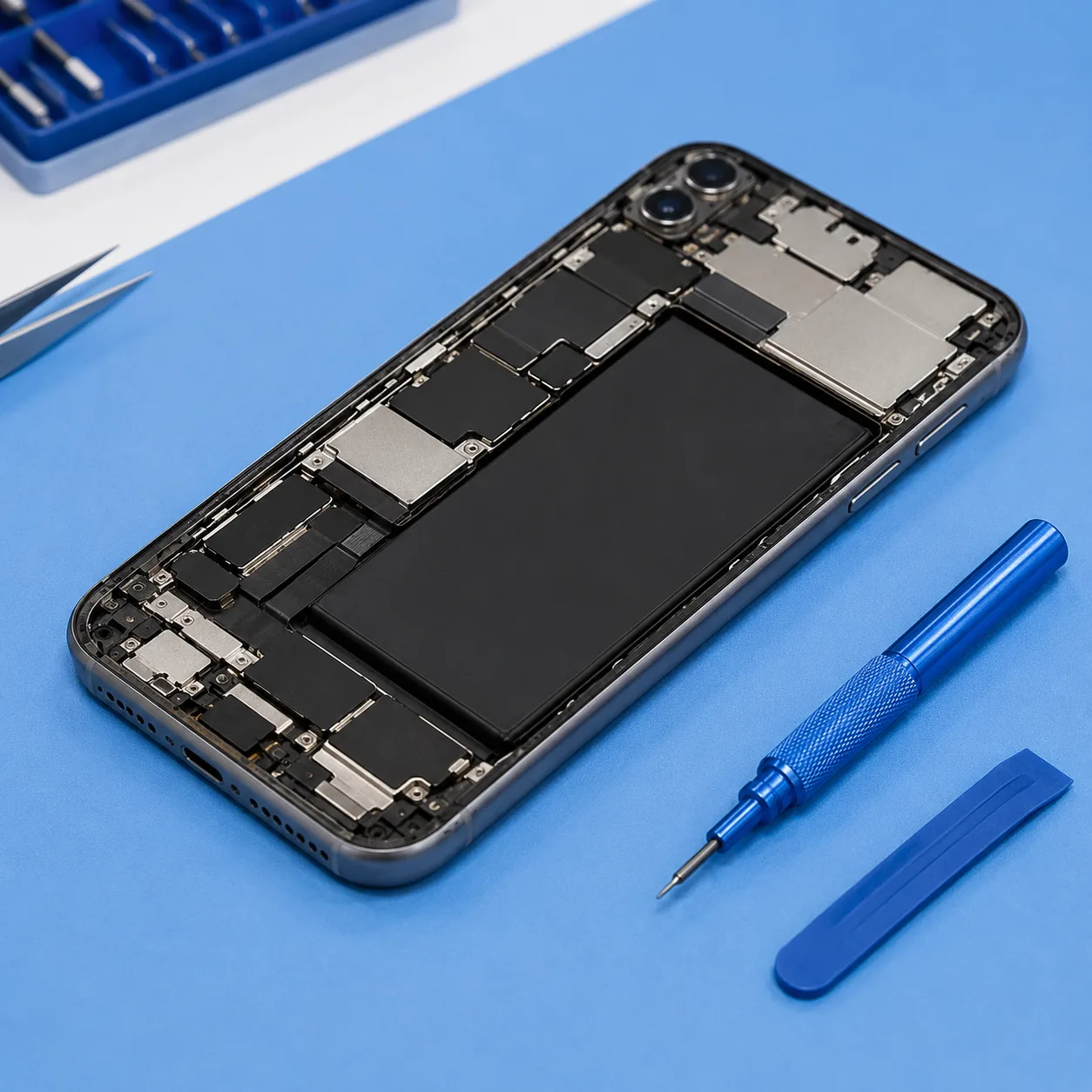 Detailansicht einer Smartphone-Reparatur bei Borini Service